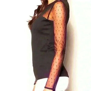 Express Black Sheer Dotted Blouse  - XS